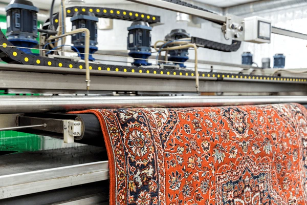 Profesyonel halı yıkama makinesiyle derinlemesine temizlik yapan Halı Kuaförü uzmanı